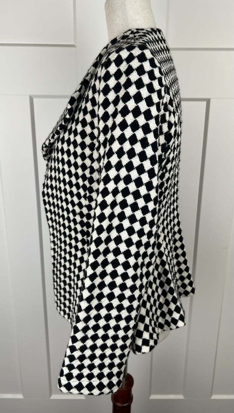 Lilith France Jacket S Black Cream Harlequin Cotton Wool Peplum Art to Wear - Picture 4 of 9